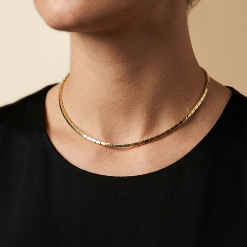 Beaded Tennis Chain Choker - gold color, worn