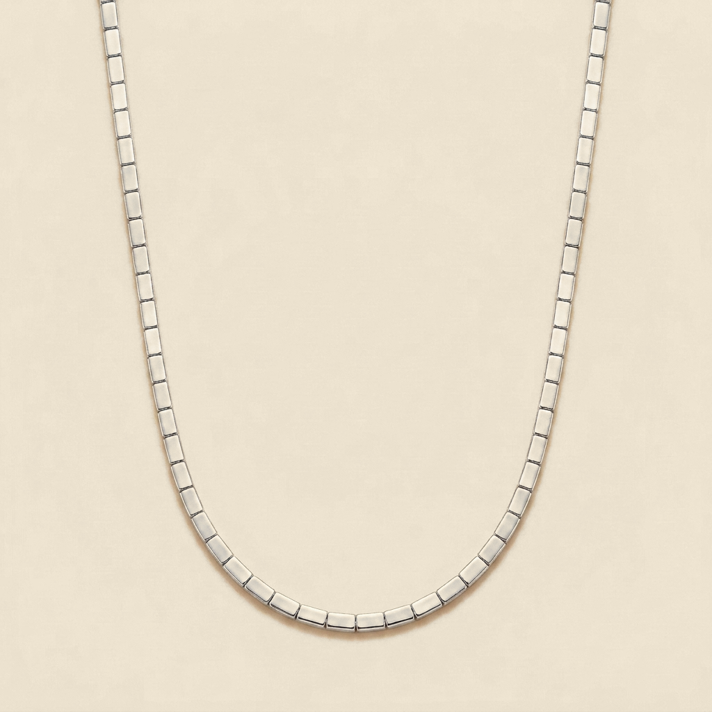 Beaded Tennis Chain Choker - Silver