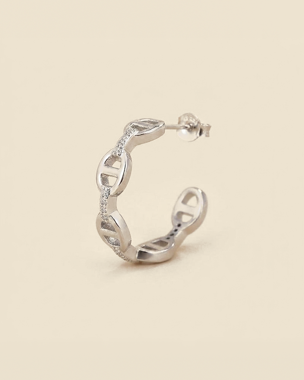 Chain Link Hoop Earrings - anchor link, silver color