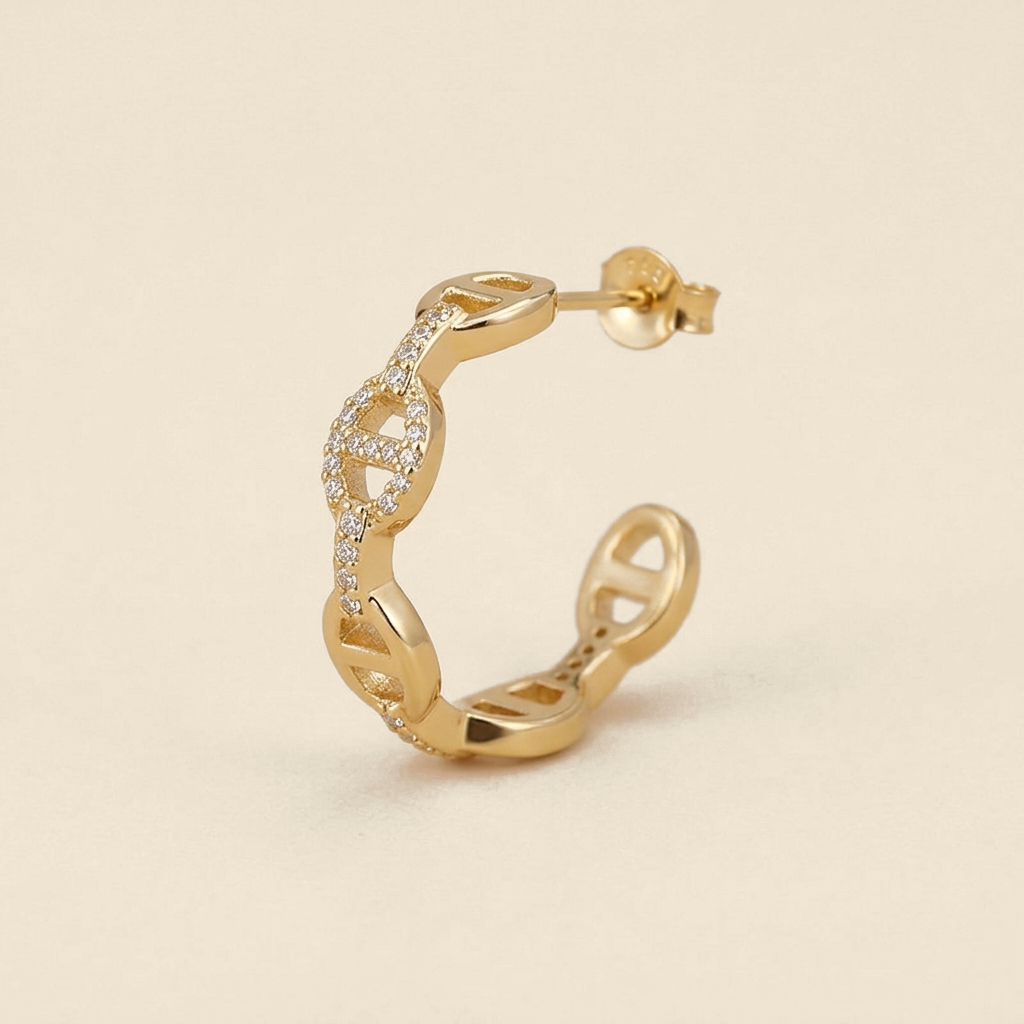 Chain Link Hoop Earrings - anchor link, gold color