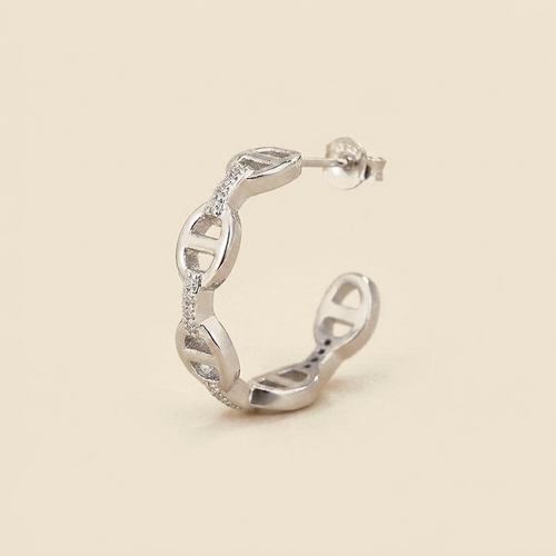 Chain Link Hoop Earrings - anchor link, silver color