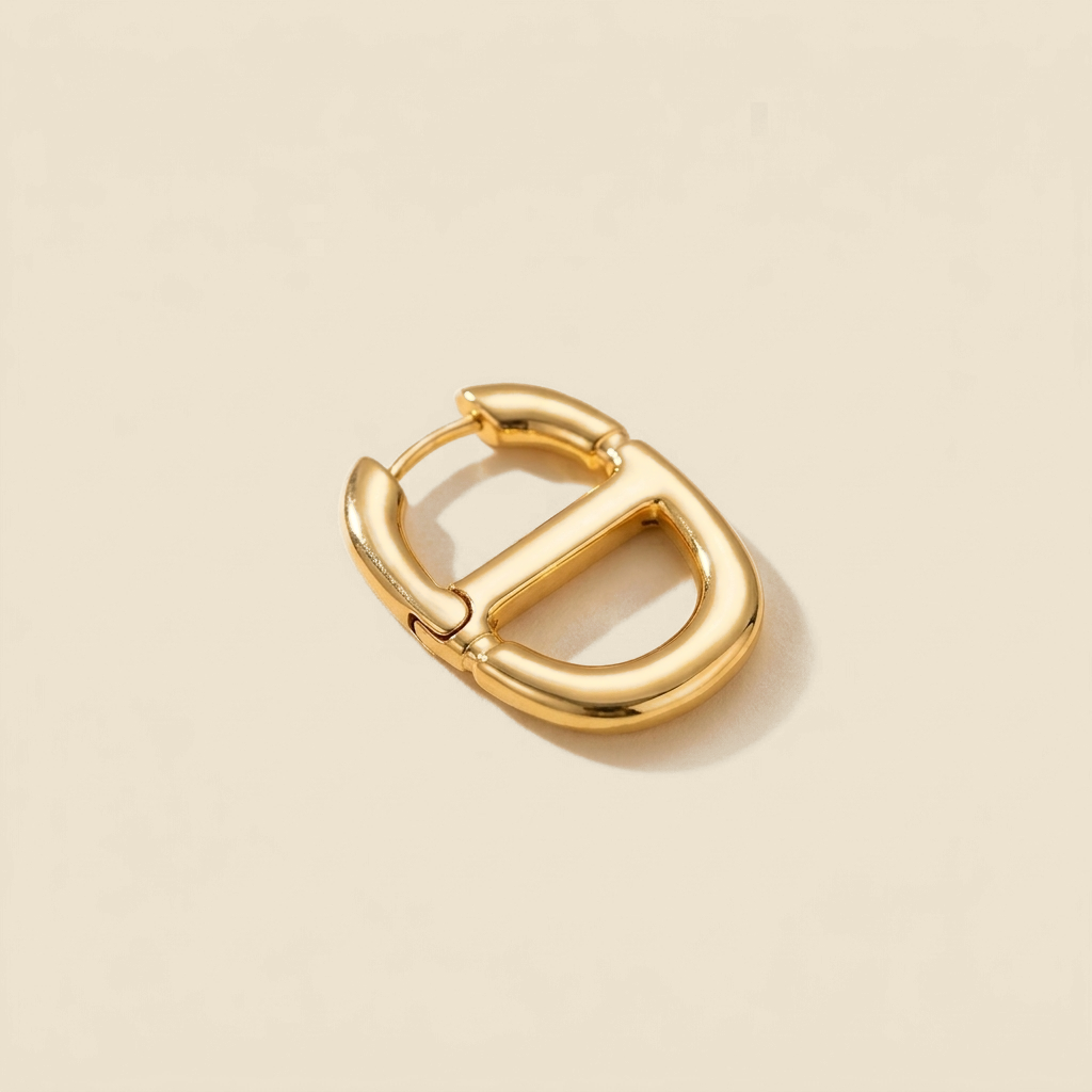 Chain Link Hoop Earrings - D-link, gold color