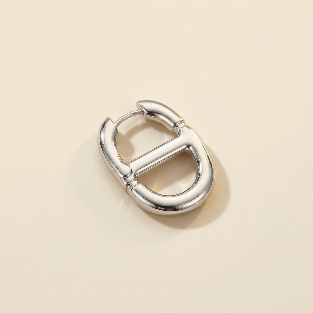Chain Link Hoop Earrings - D-link, silver color