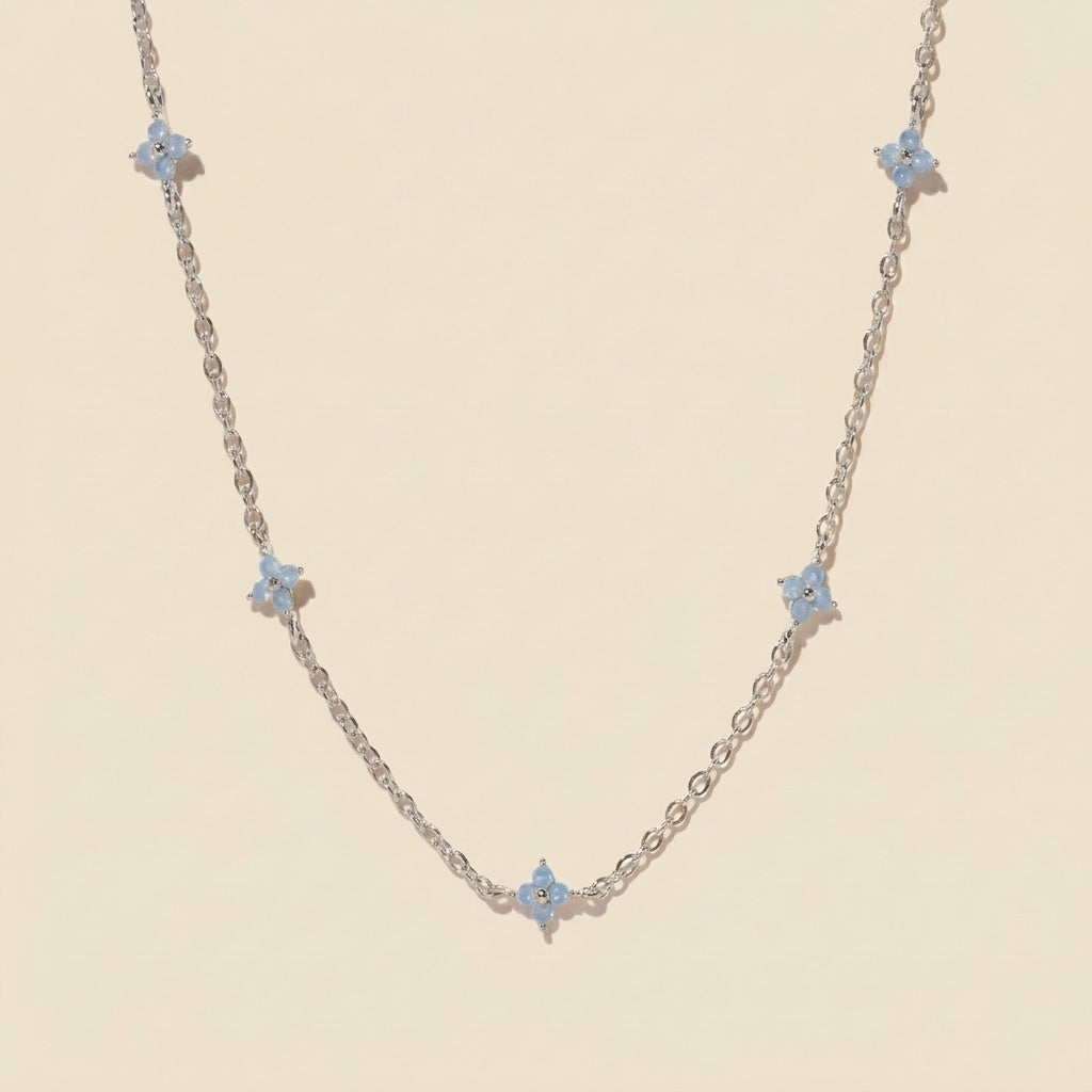 Crystal Clover Choker - silver color