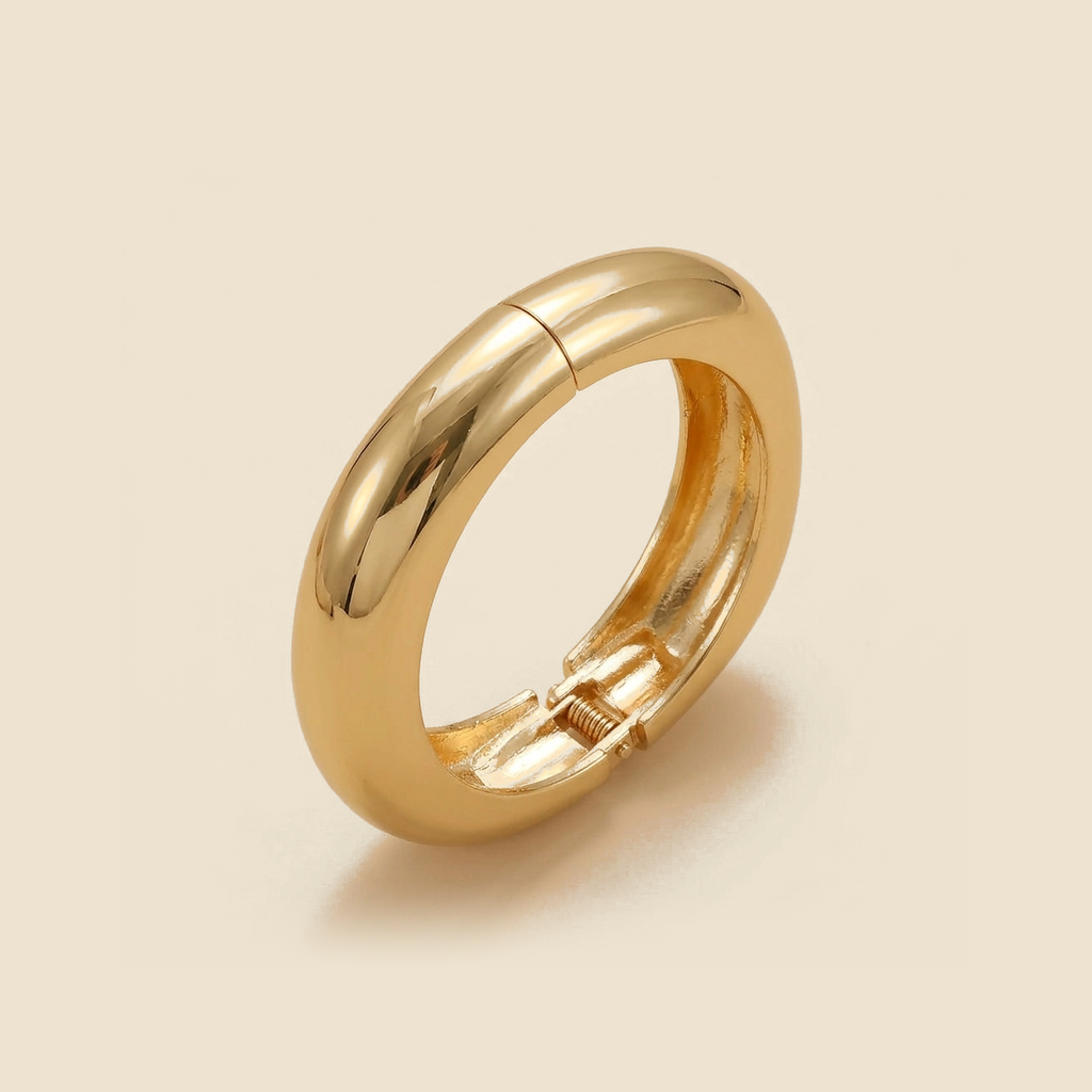Sculptural Cuff Bangle - smooth dome, gold color
