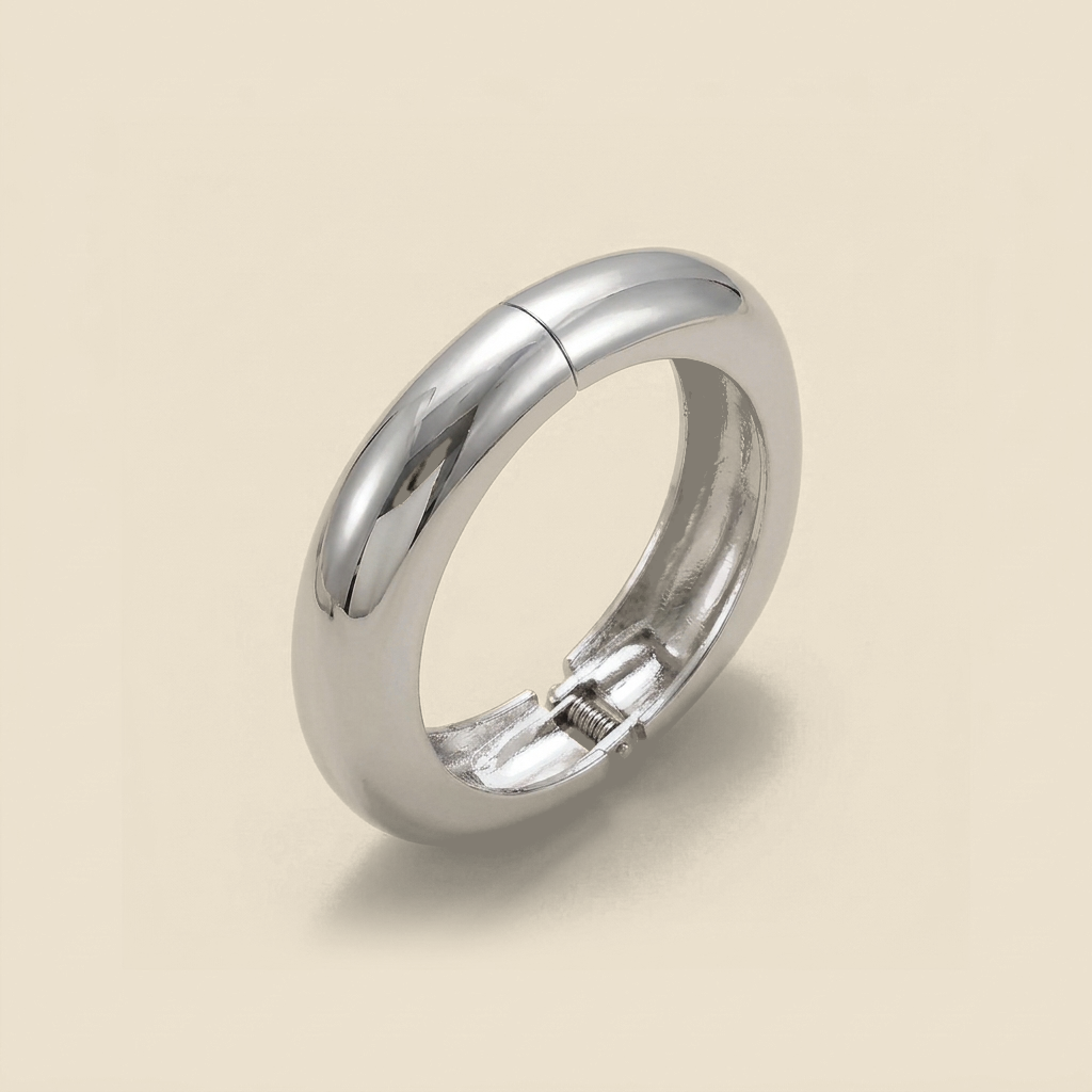 Sculptural Cuff Bangle - smooth dome, silver color