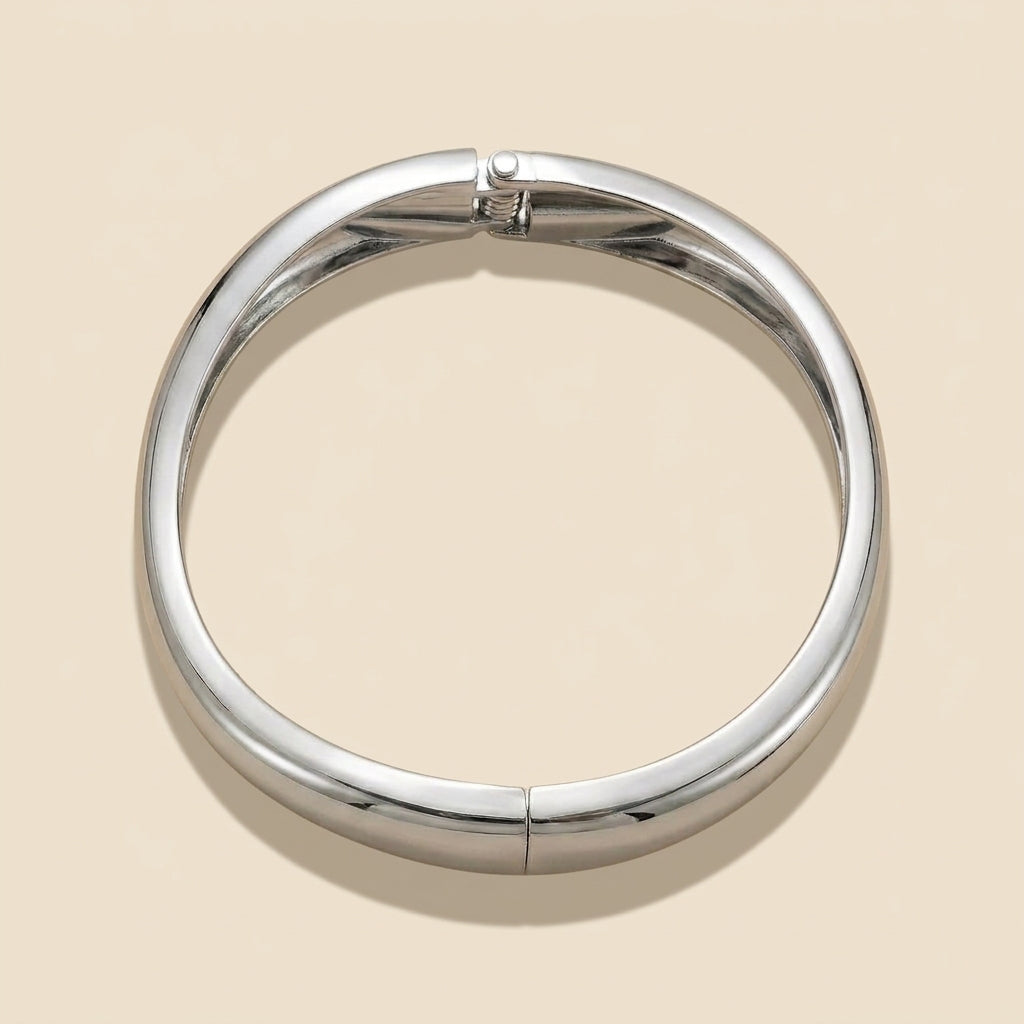 Sculptural Cuff Bangle - soft oval, silver color