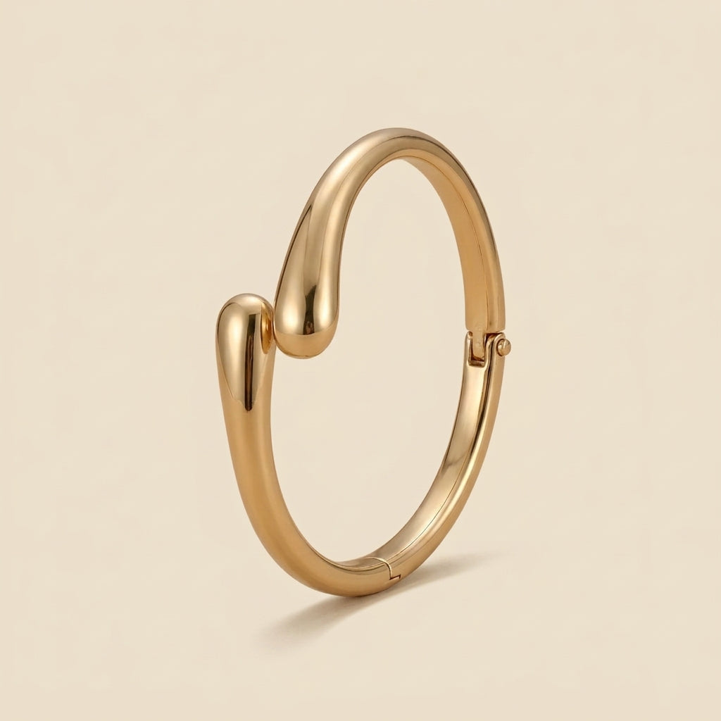 Sculptural Cuff Bangle - open wrap, gold color