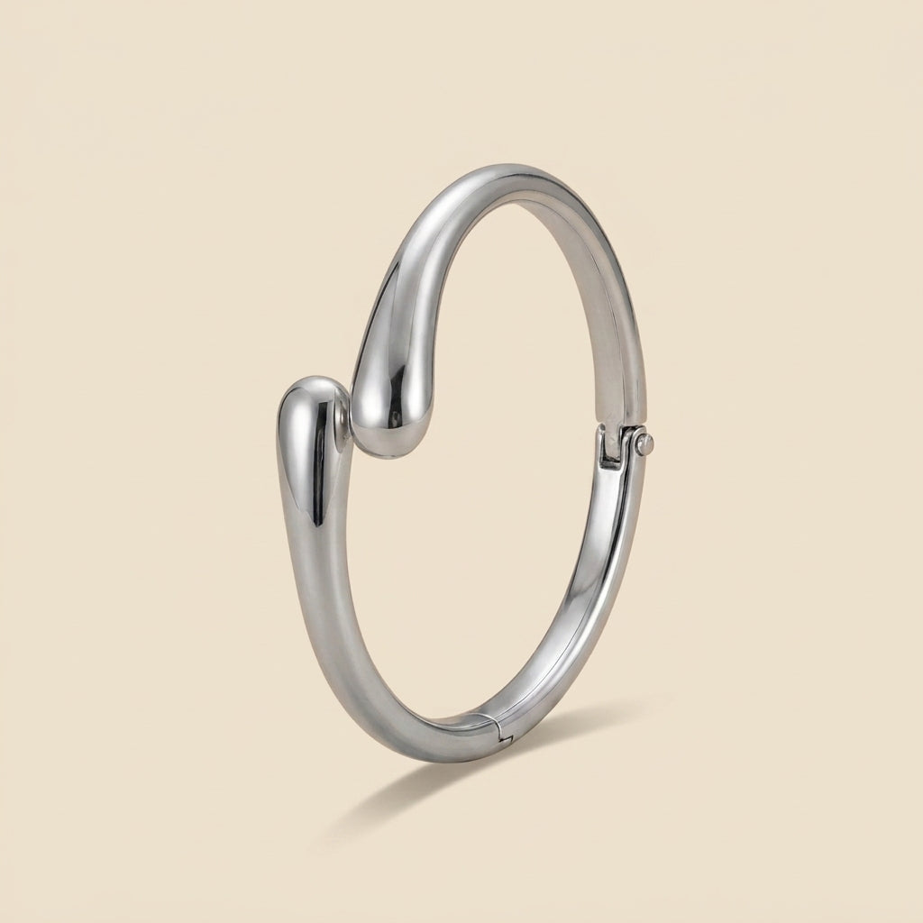 Sculptural Cuff Bangle - open wrap, silver color