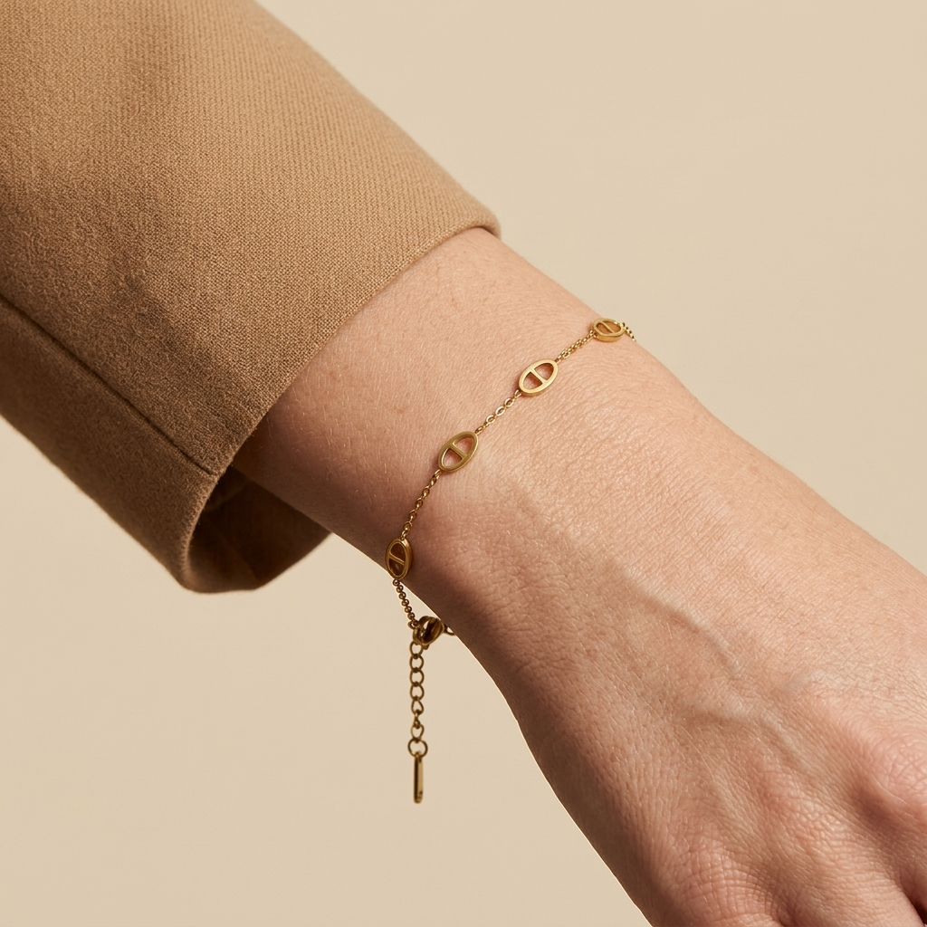 Curb Chain Bracelet - gold color, worn