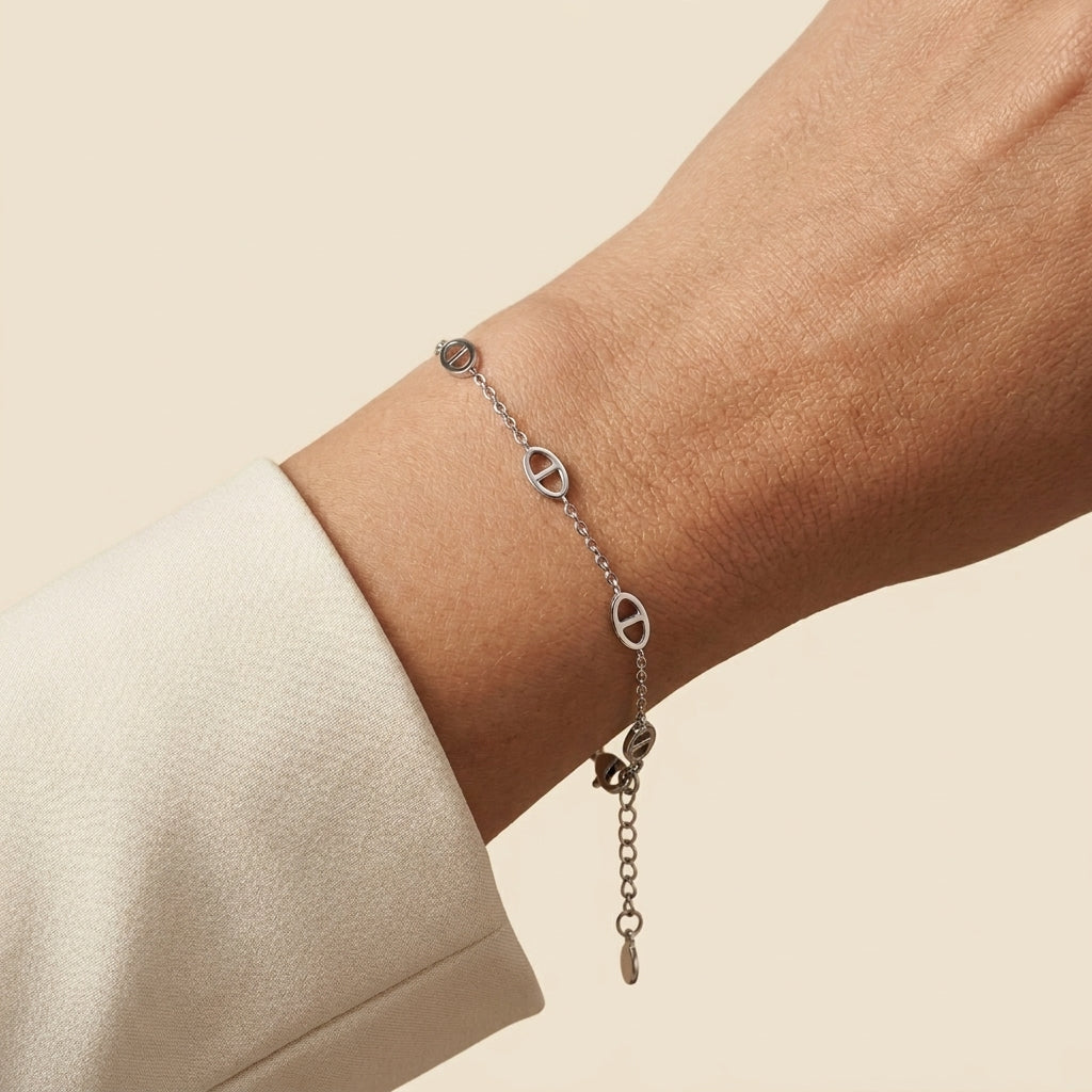 Curb Chain Bracelet - silver color, worn