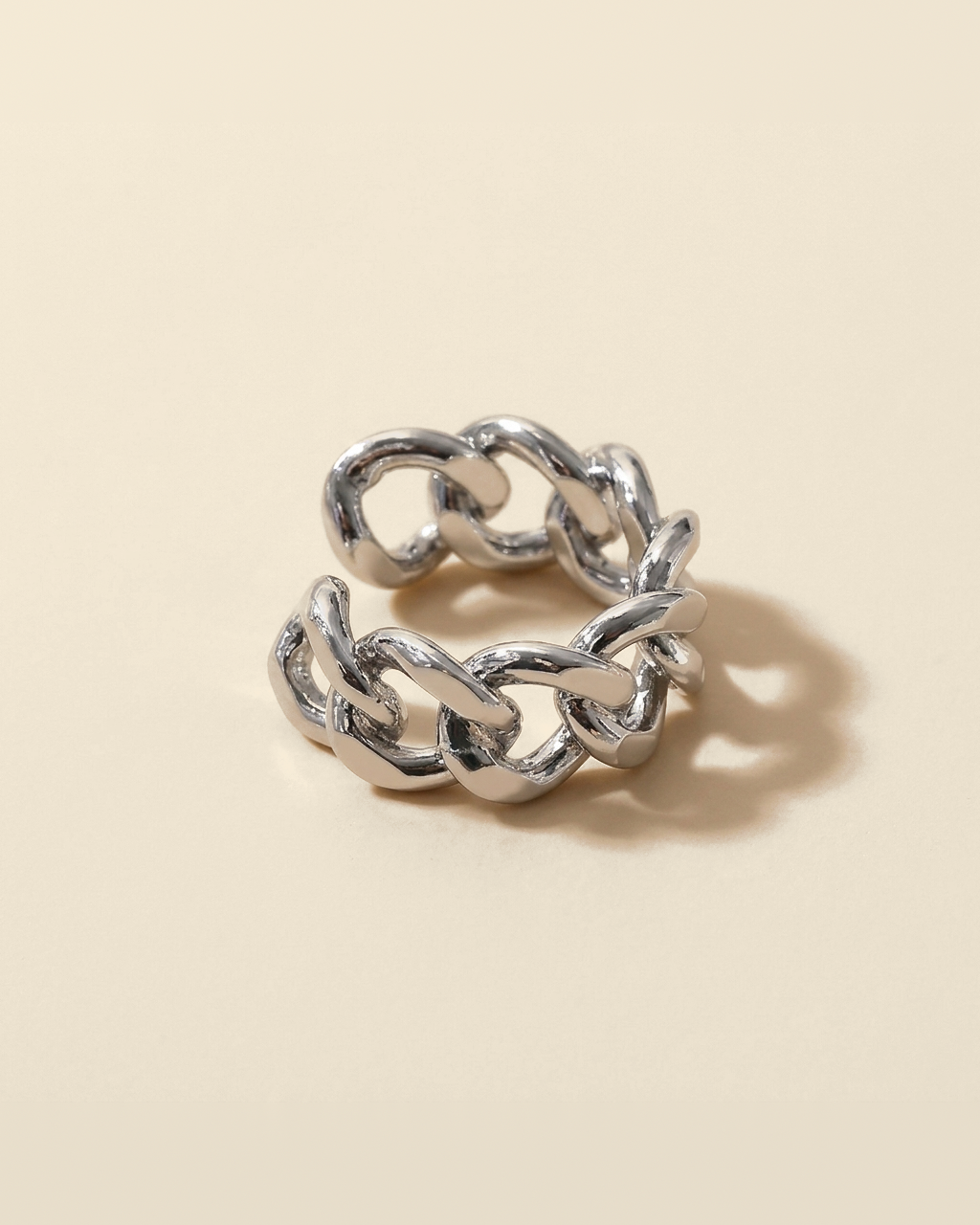 Cutout Statement Ring - curb chain design, silver color