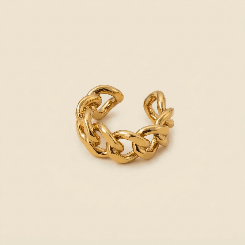 Cutout Statement Ring - curb chain design, gold color