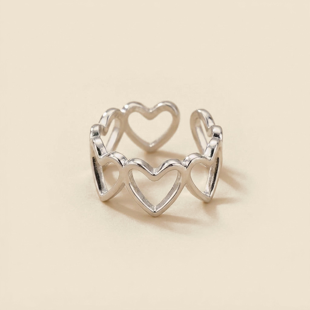 Cutout Statement Ring - heart cutout design, silver color