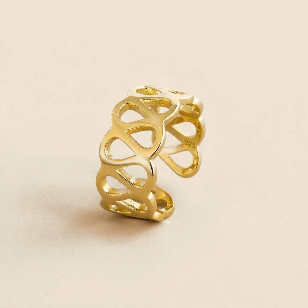 Cutout Statement Ring - lattice cutout design, gold color