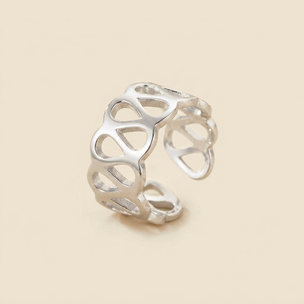 Cutout Statement Ring - lattice cutout design, silver color