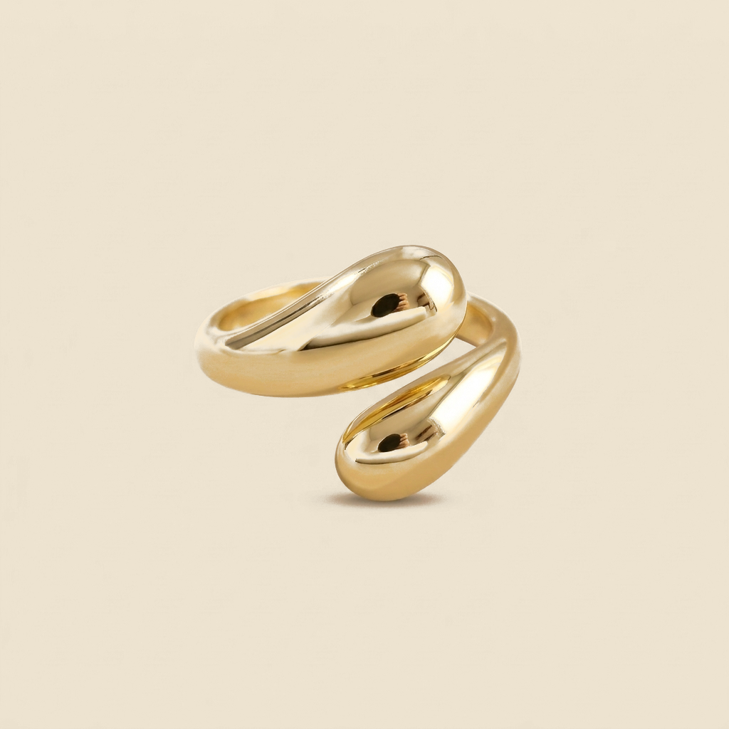 Cutout Statement Ring - double teardrop design, gold color