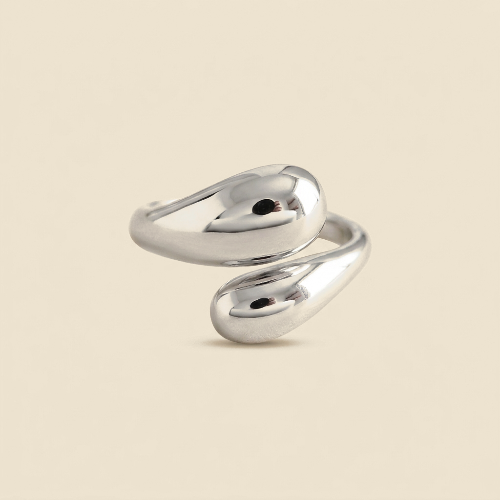 Cutout Statement Ring - double teardrop design, silver color
