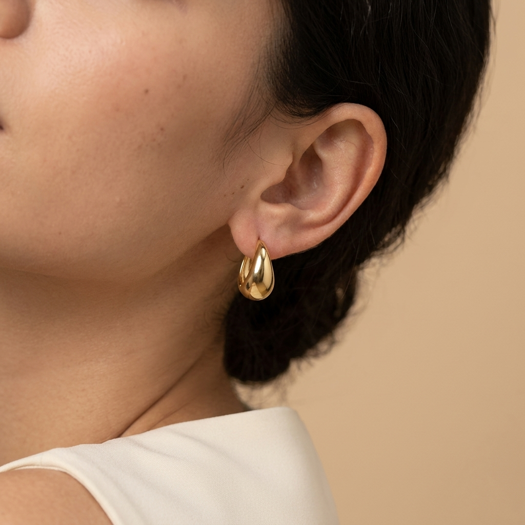 Egg Hoop Earrings - gold color, worn