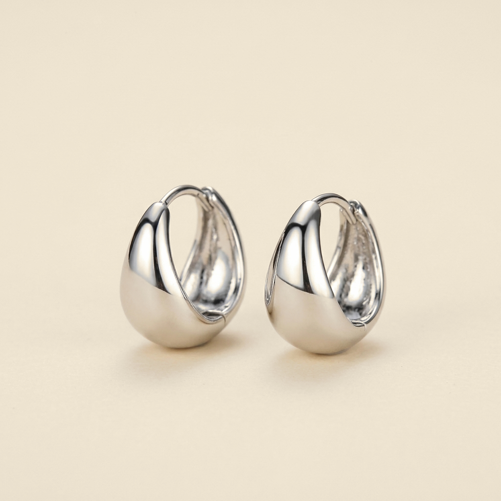 Egg Hoop Earrings - silver color