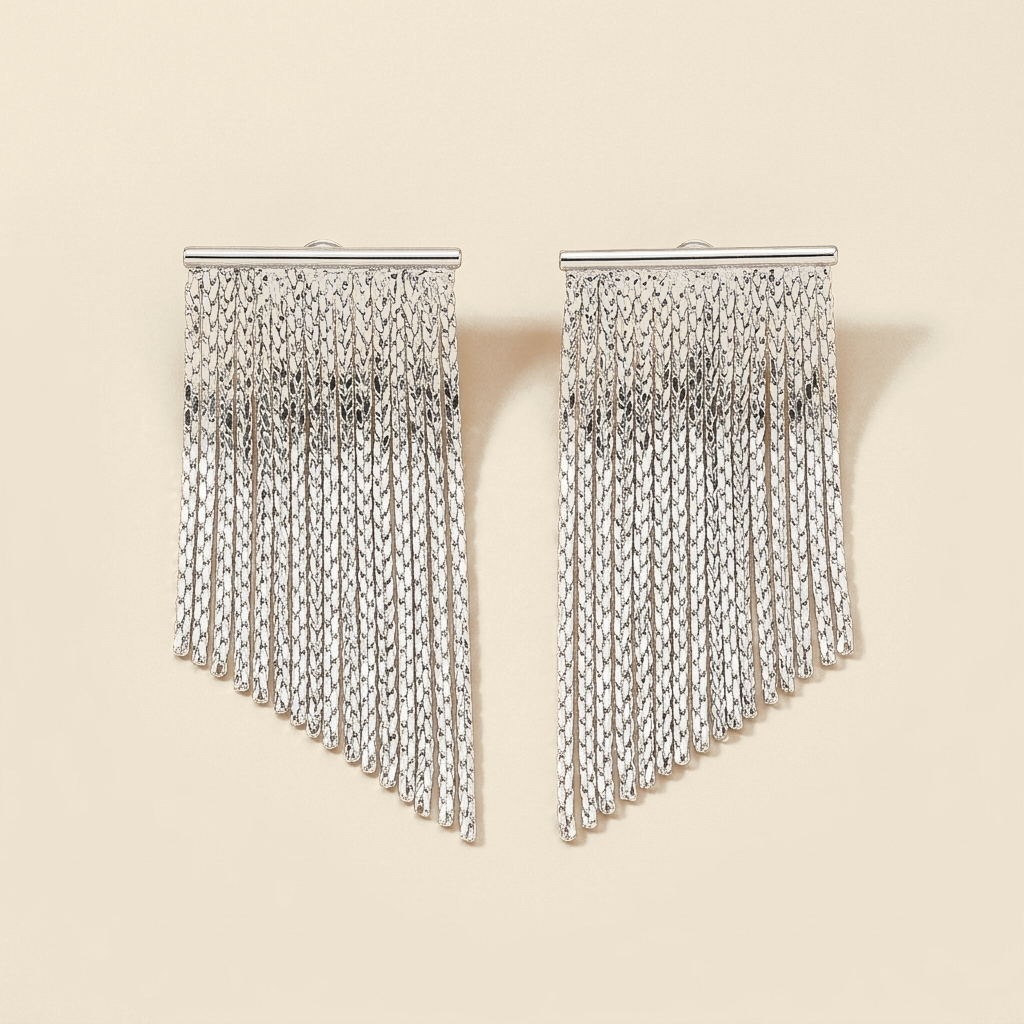 Fringe Tassel Earrings - silver color