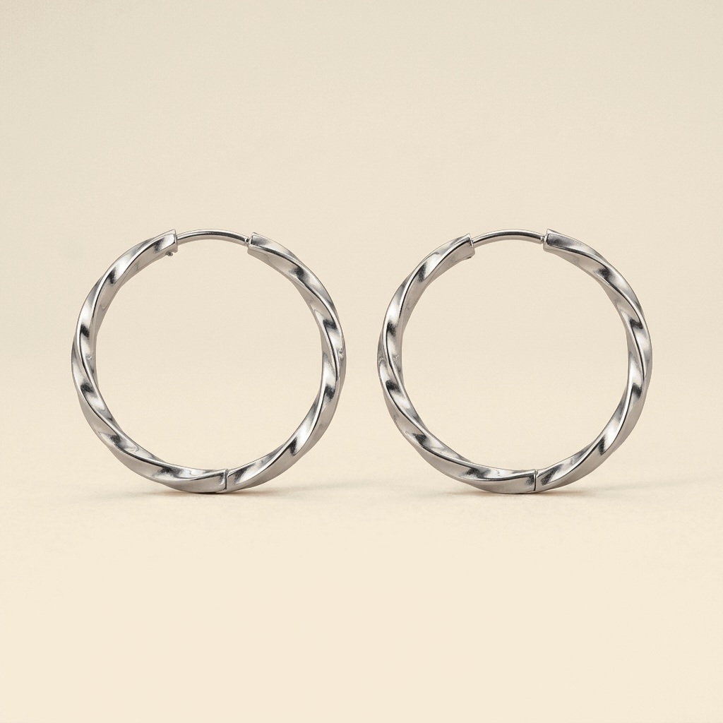Geometric Pattern Hoops - silver color