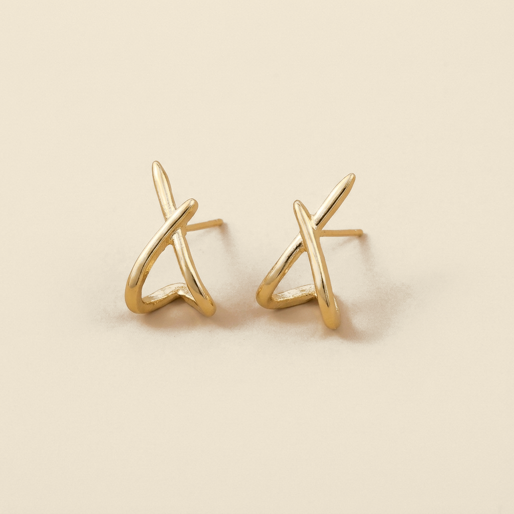 Geometric Intersection Earrings - gold color