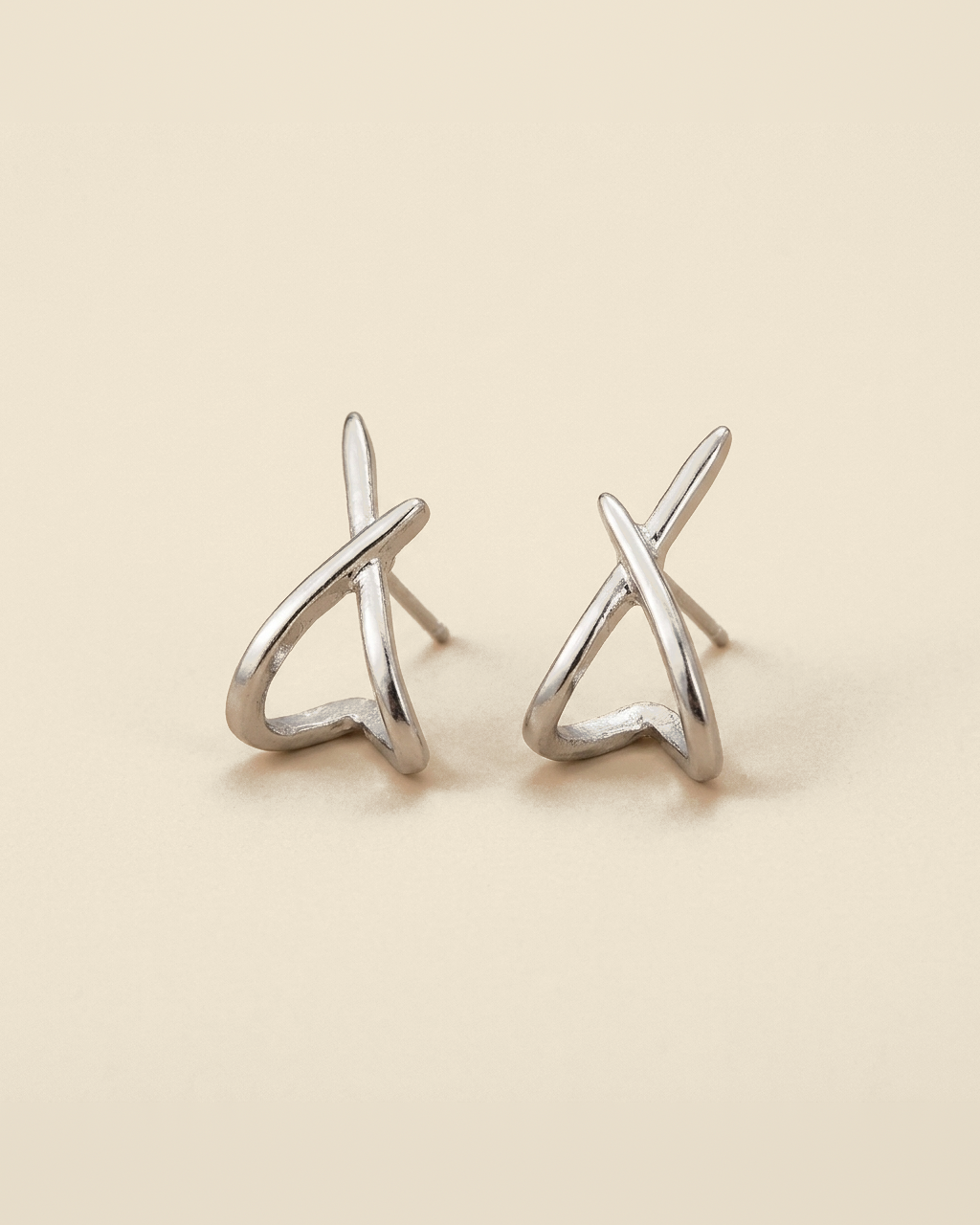 Geometric Intersection Earrings - silver color