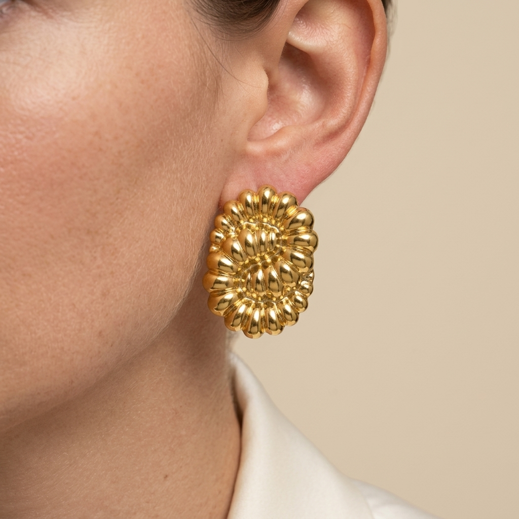 Textured Knot Studs - scalloped flower design, worn