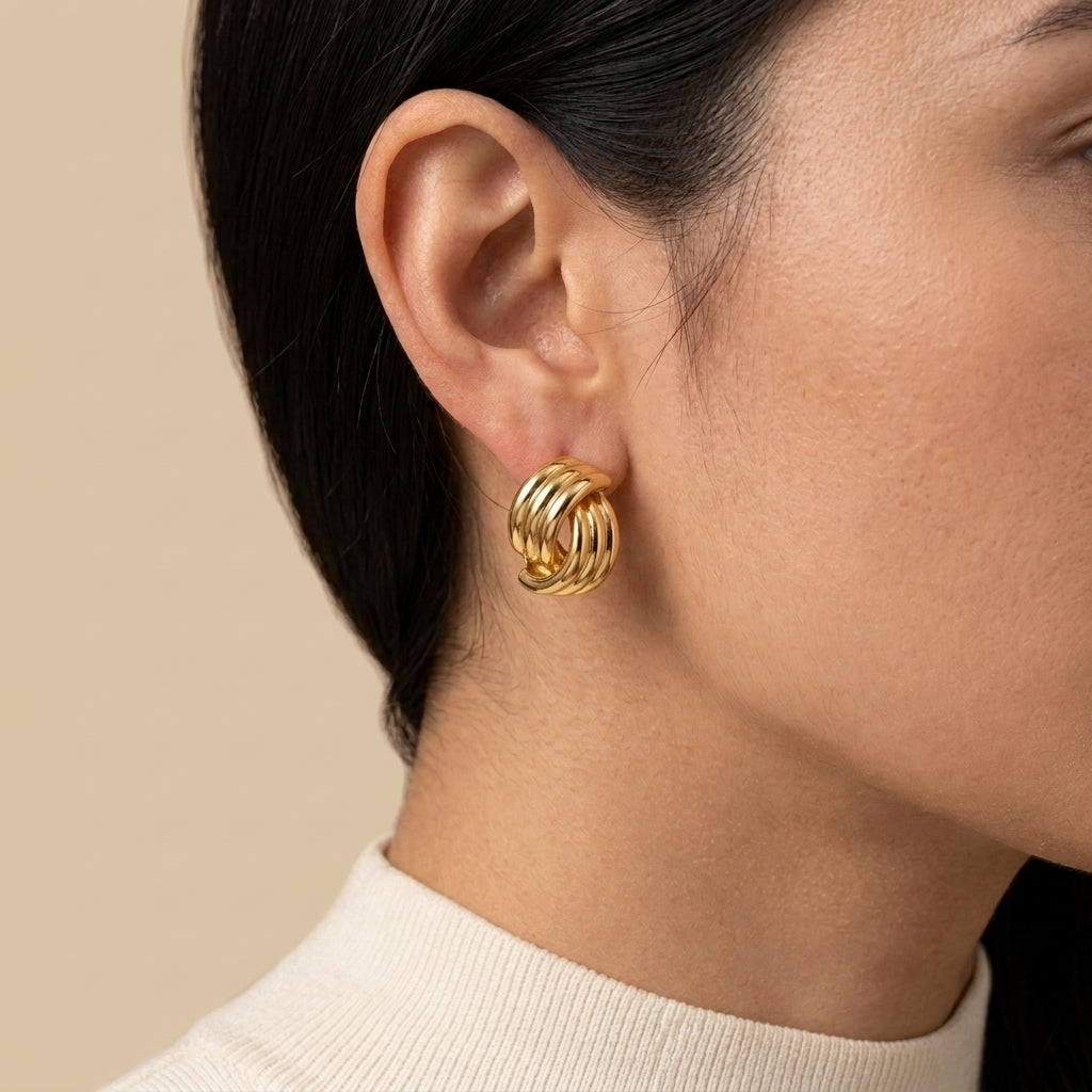 Textured Knot Studs - twisted knot design, worn