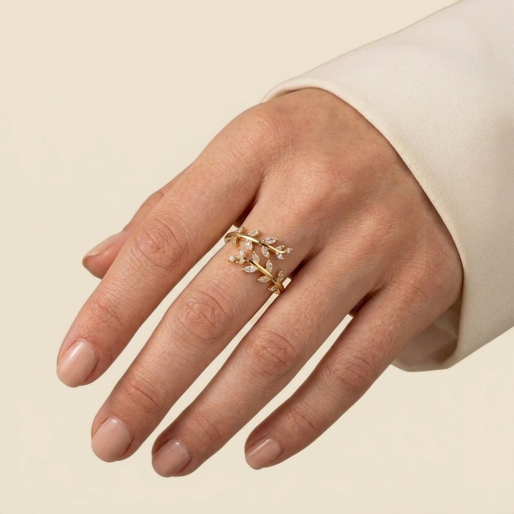 Leaf Branch Wrap Ring - gold color, worn