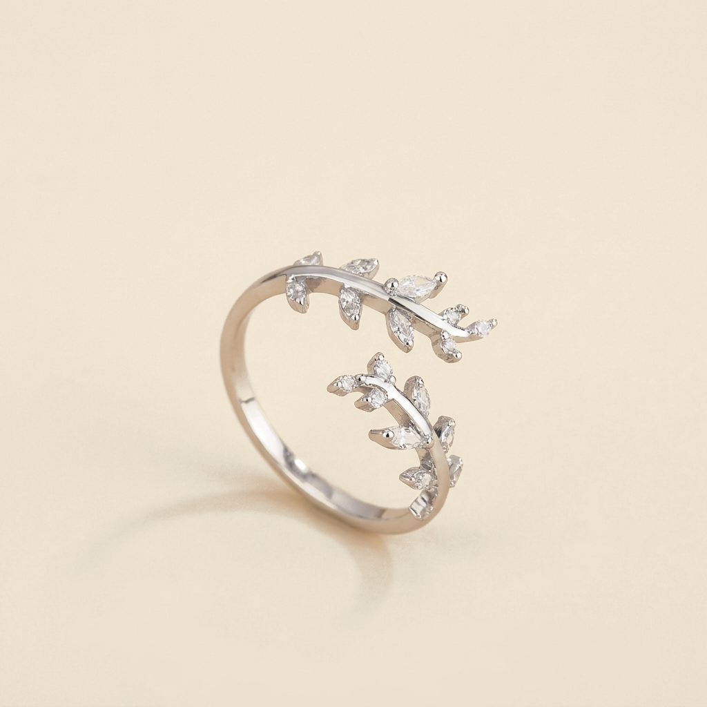 Leaf Branch Wrap Ring - silver color