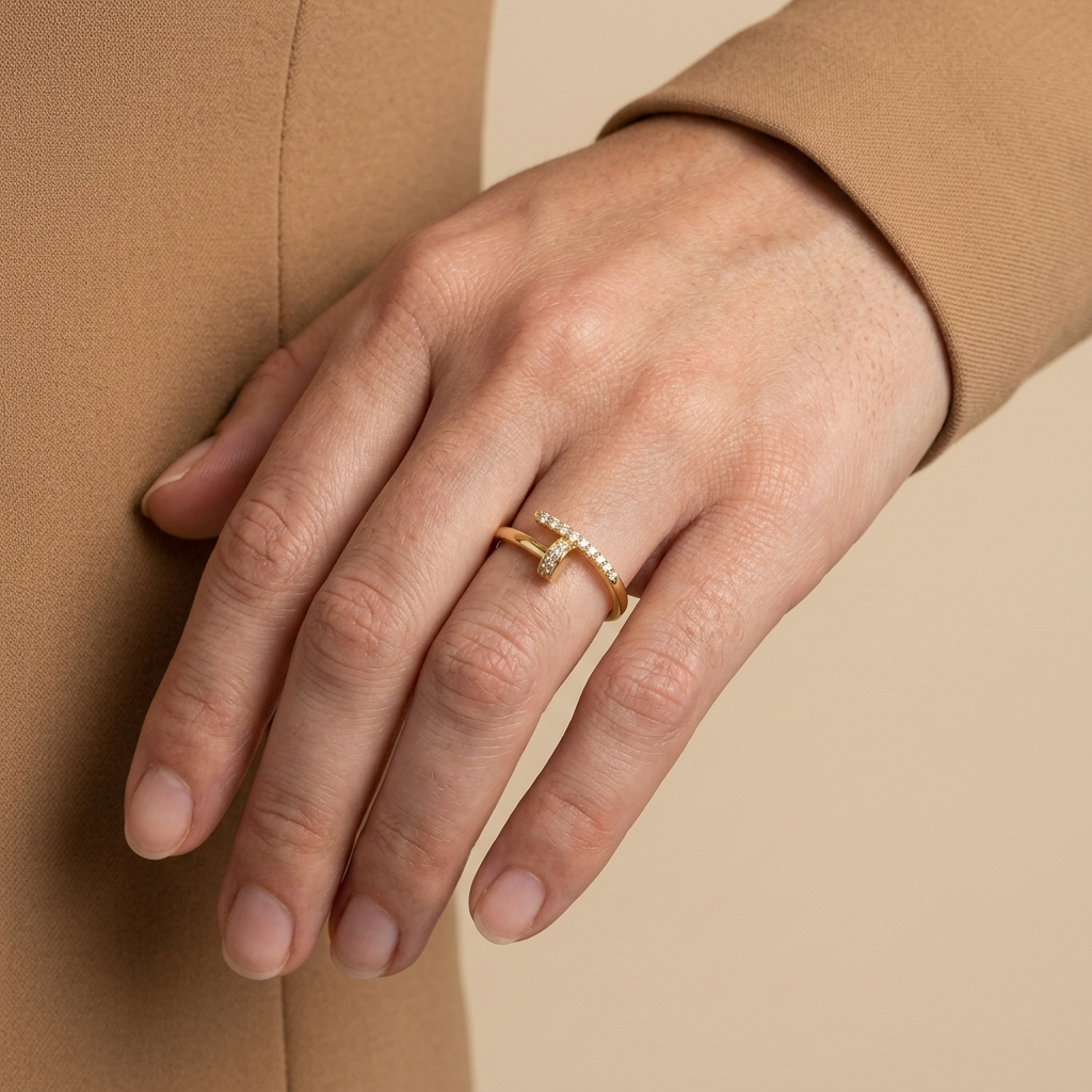 Sculpted Nail Ring, worn