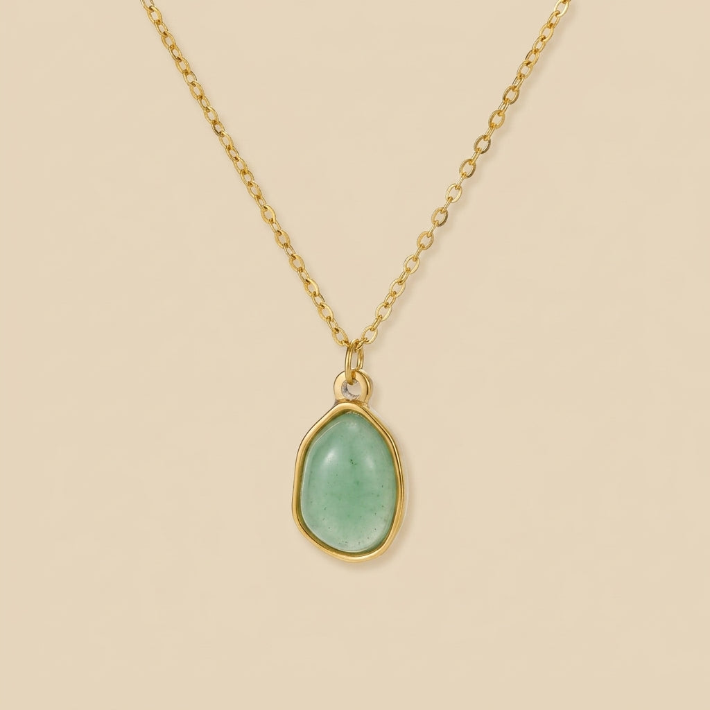 Opal Oval Pendant Necklace - green color