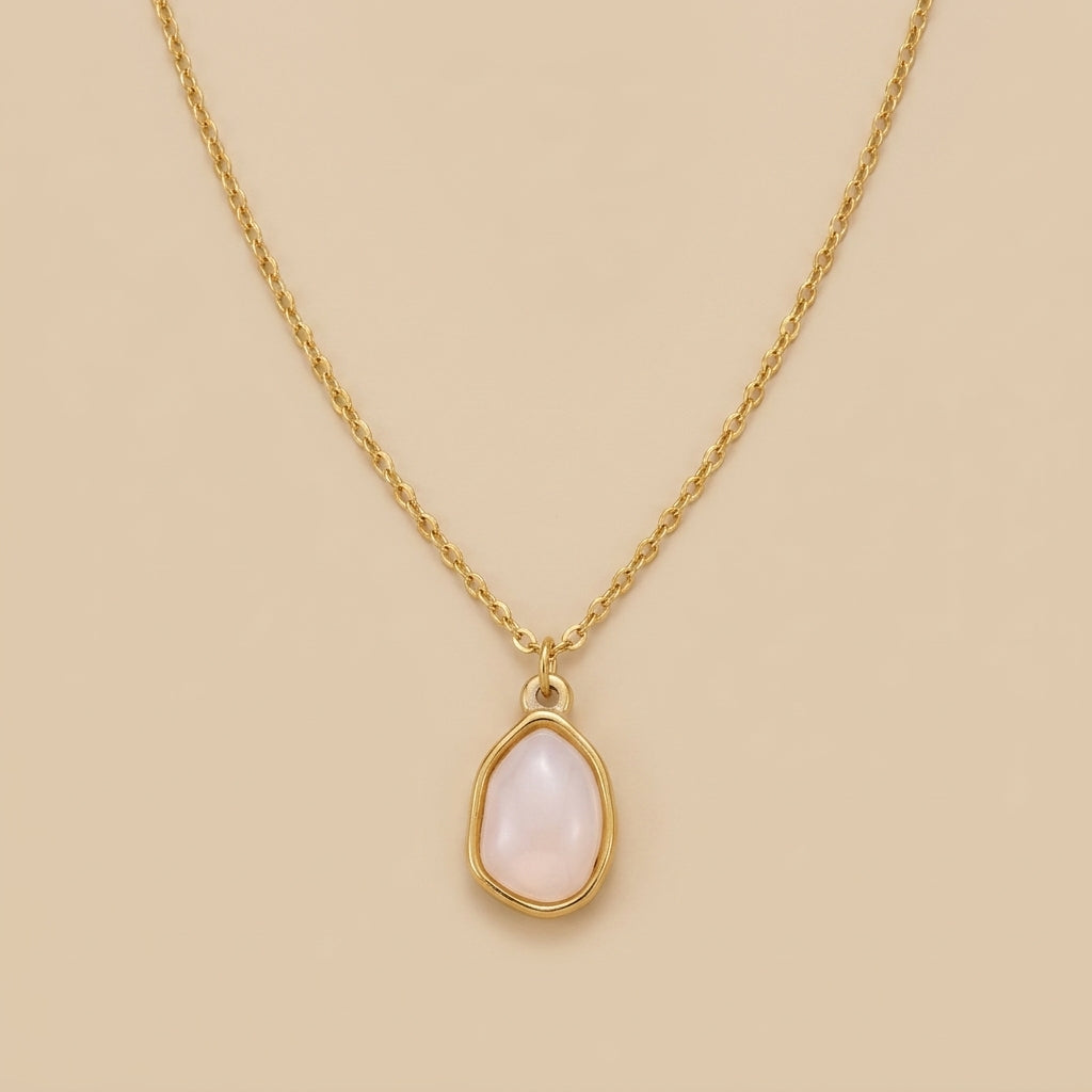 Opal Oval Pendant Necklace - white color