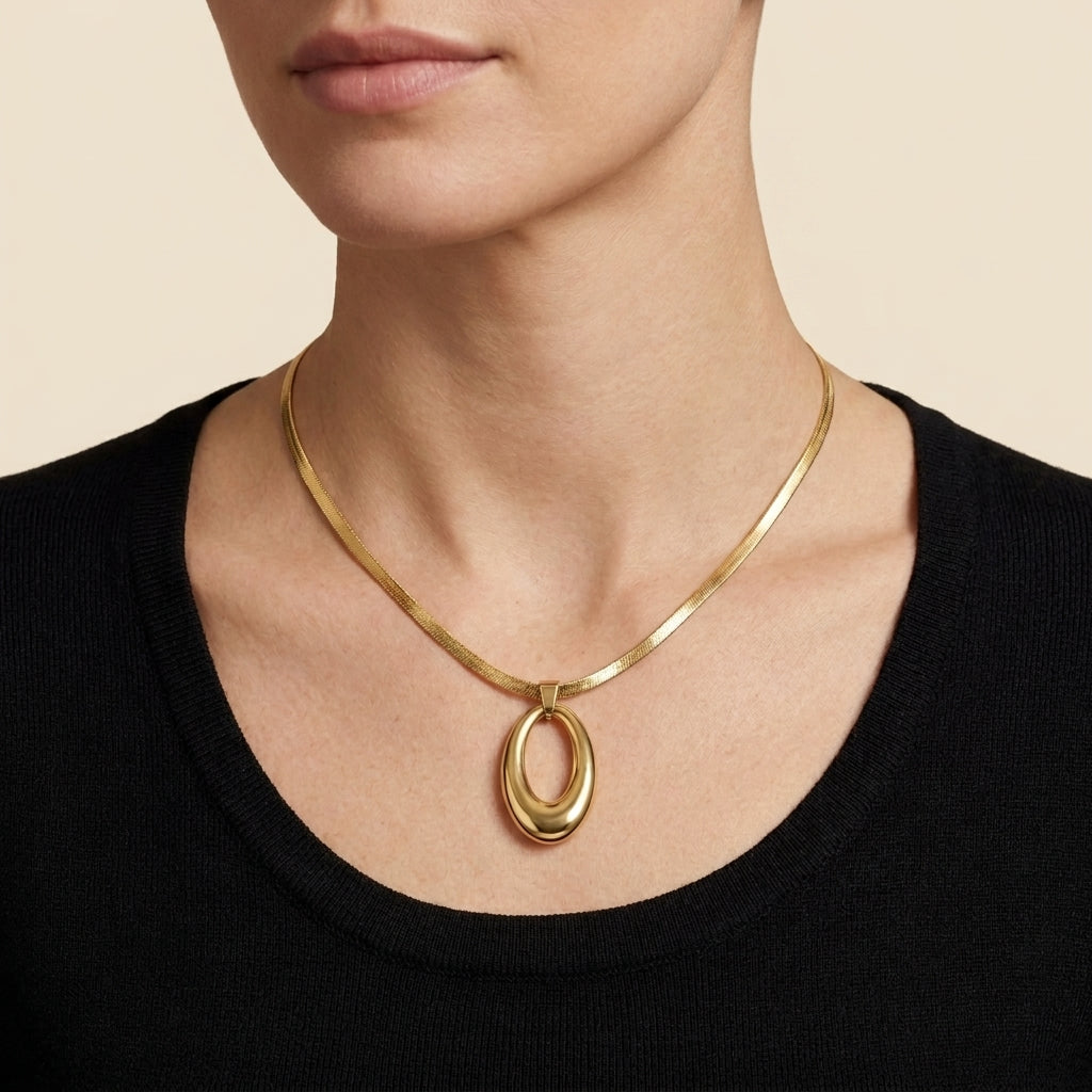 Sculptural O-Ring Pendant Necklace, worn