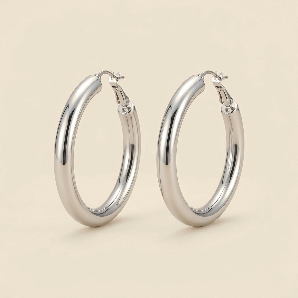 Oversized Hoop Earrings - silver color