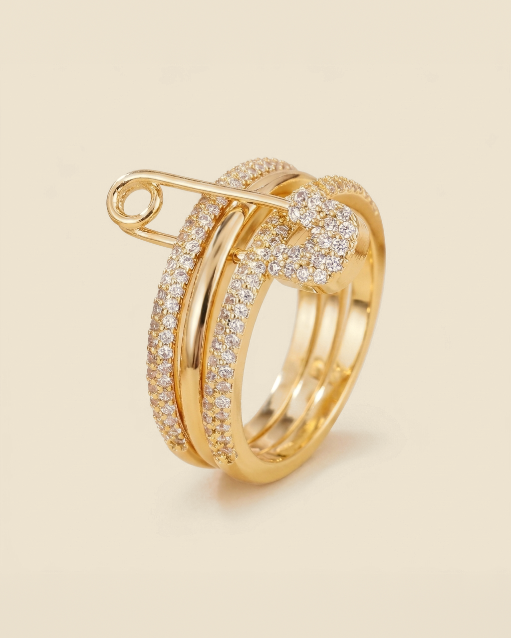 Paperclip Stacking Ring with pave cubic zirconia - gold color