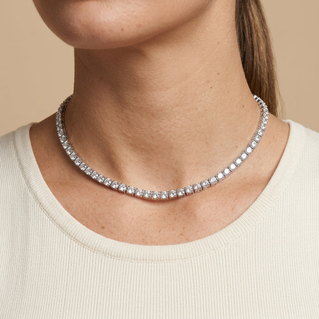 Pave Tennis Necklace - 40cm, worn