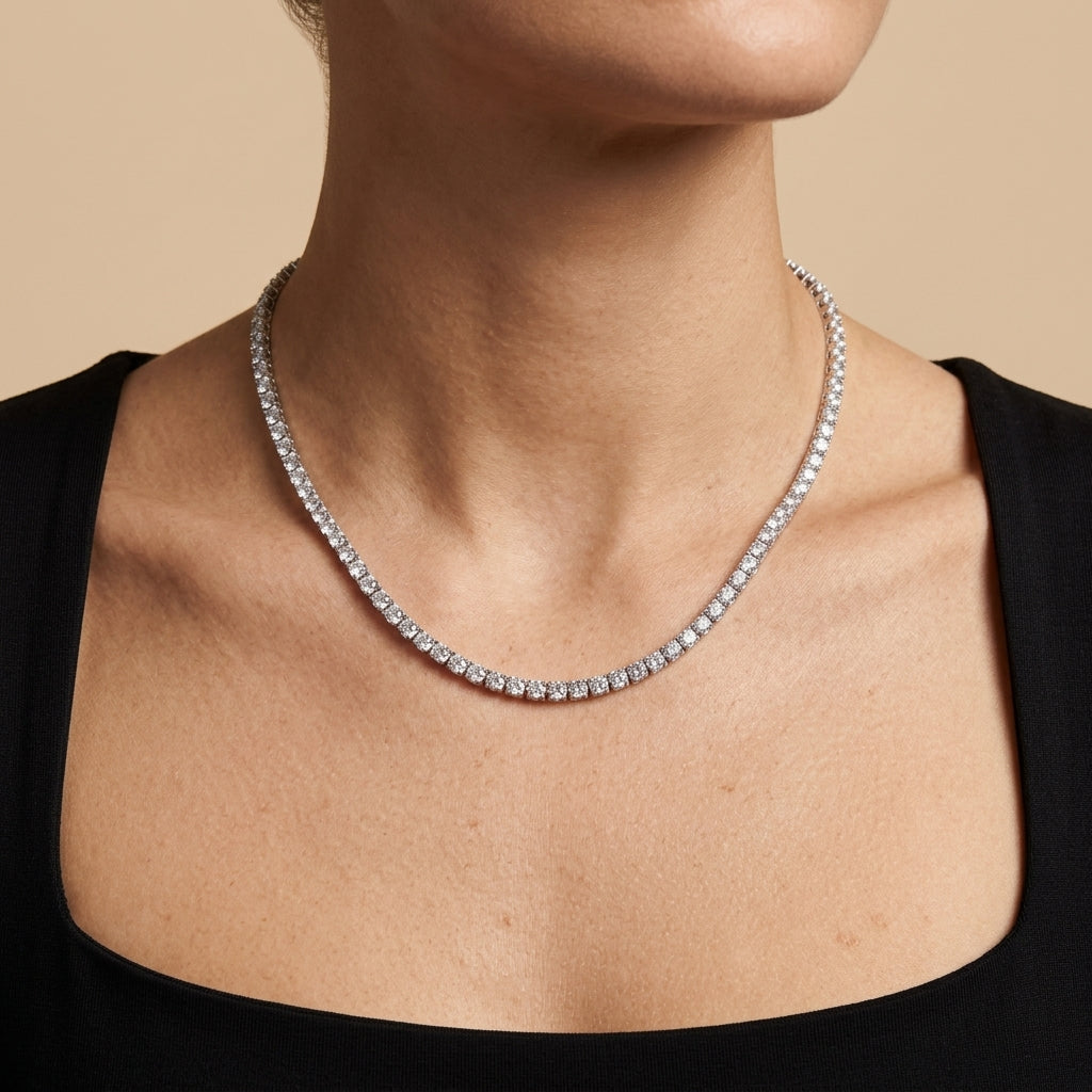 Pave Tennis Necklace - 45cm, worn