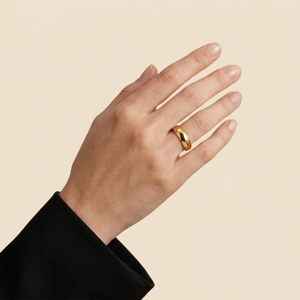 Smooth Band Ring - gold color, worn