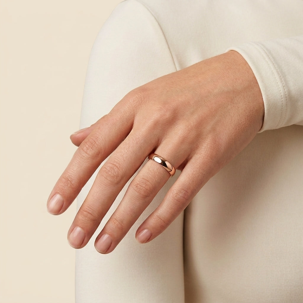 Smooth Band Ring - rose gold color, worn