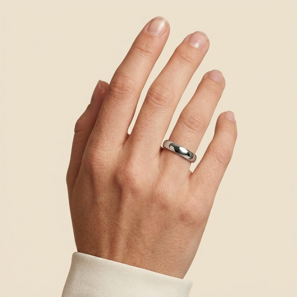 Smooth Band Ring - silver color, worn