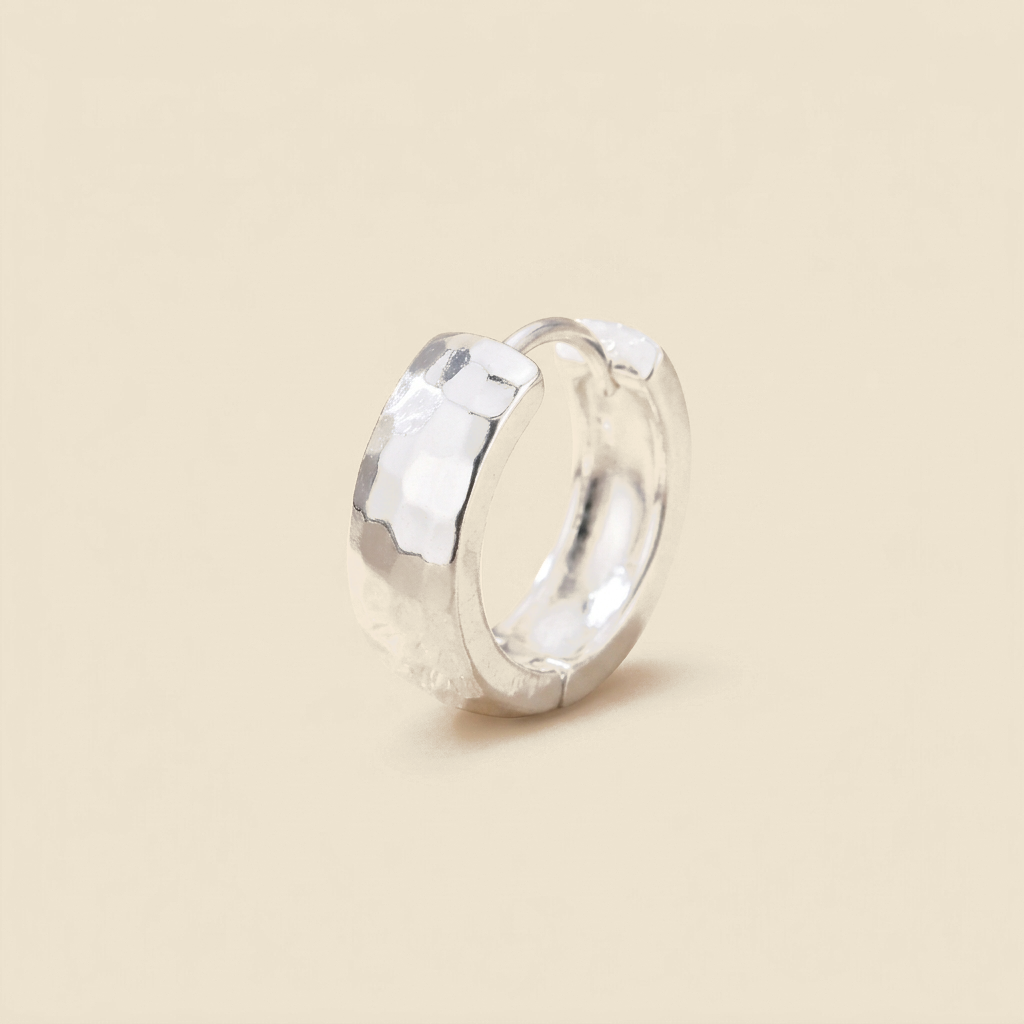 Textured Dome Hoop Earrings - silver color