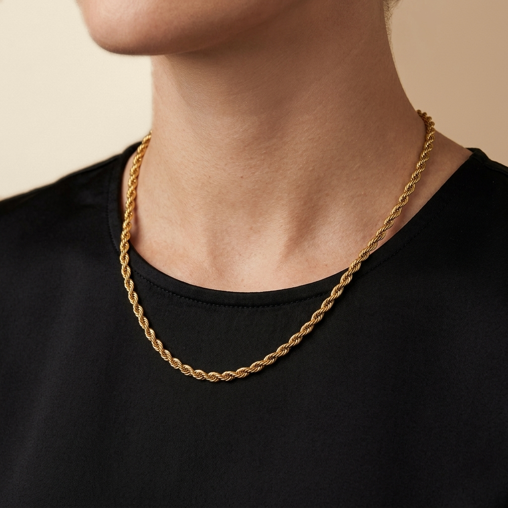 Twisted Chain Necklace - rope chain design, worn