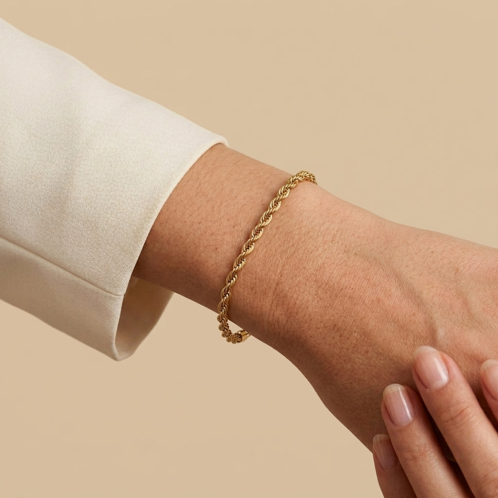 Twisted Rope Chain Bracelet - gold color, worn