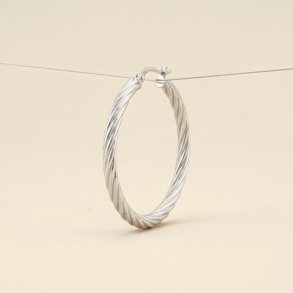 Twisted Round Hoops - silver color