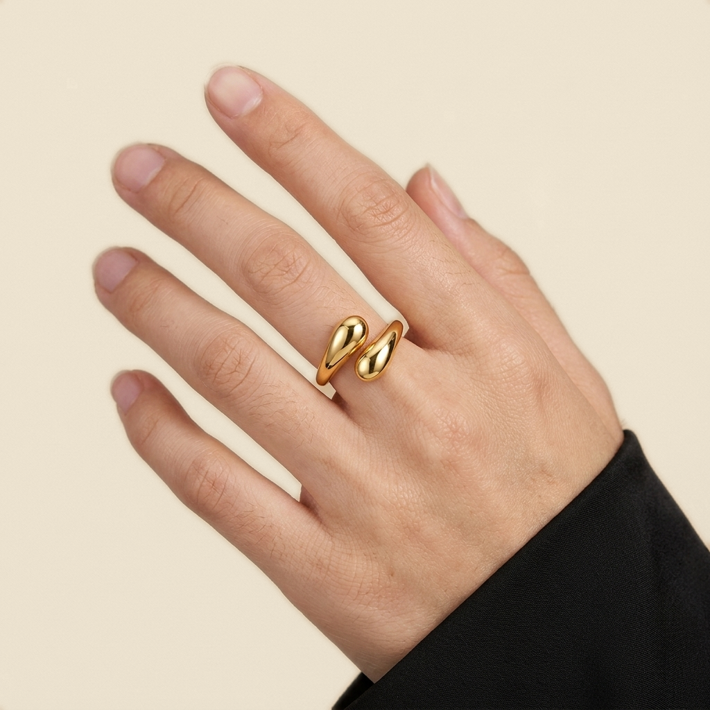 Water Drop Open Ring - gold color, worn