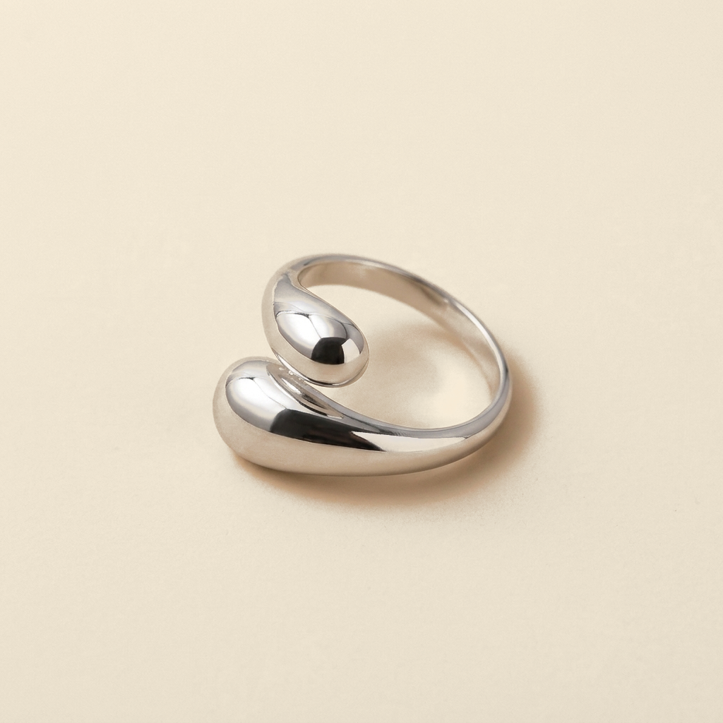 Water Drop Open Ring - silver color