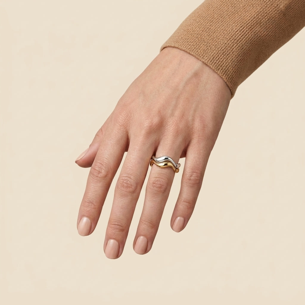 Wave Stackable Ring, worn